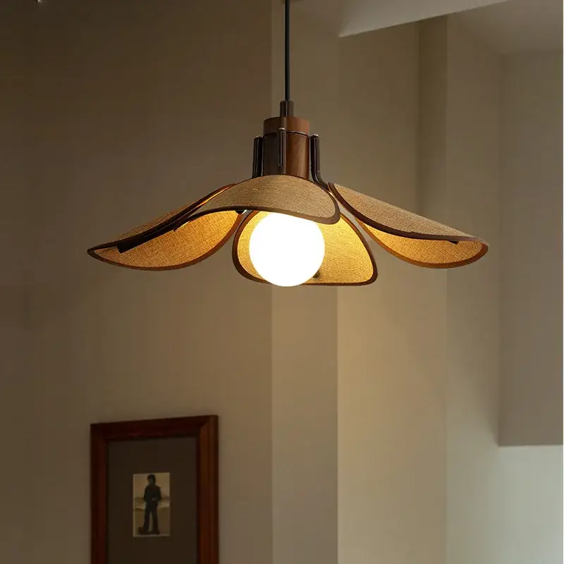 Solde Suspension en bois de lin style asiatique sud-est avec fil réglable