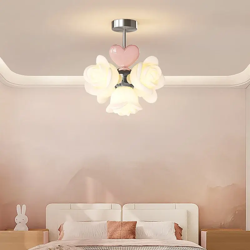 Pink rose flower led chandelier for children's room romantic an... Retour Gratuit