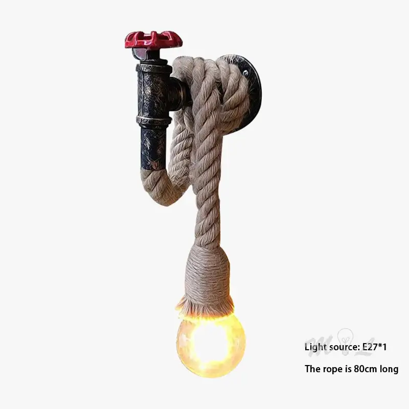 Soldes Retro water pipe and hemp rope wall light