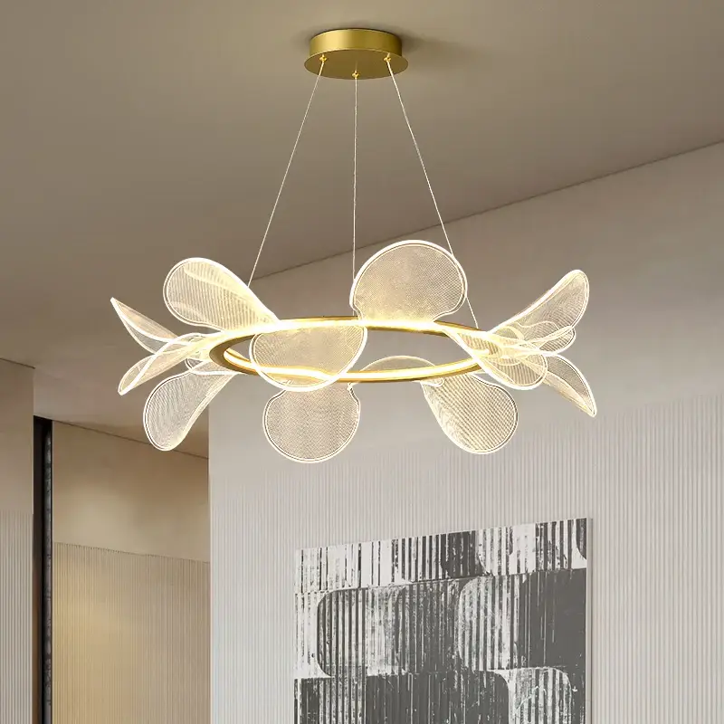 Acrylic chandelier with gold ring and dimmable light direct delivery Vente Flash