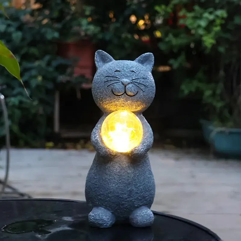 Garden cat statue with decorative solar lantern for outdoor use Meilleur Prix