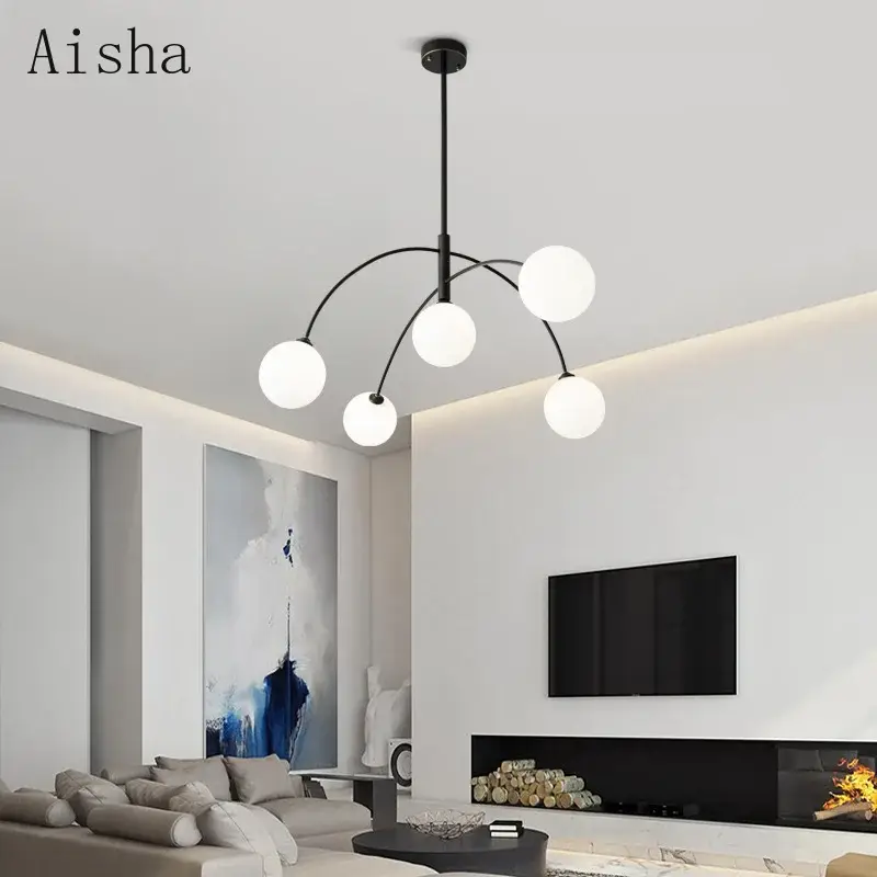 Minimalist nordic pendant light with 5 decorative glass shades Nouvel Arrivage