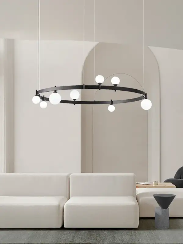 Iron and glass circular pendant light for interior decor Prix Bas
