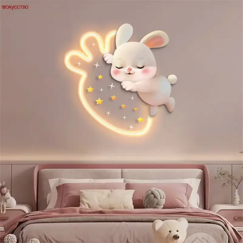Produit De Marque Decorative strawberry rabbit wall light for children's bedroom