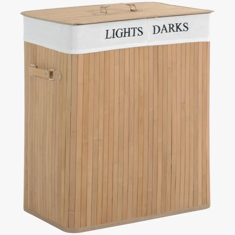 Bamboo laundry basket with two removable compartments Satisfait Ou Remboursé
