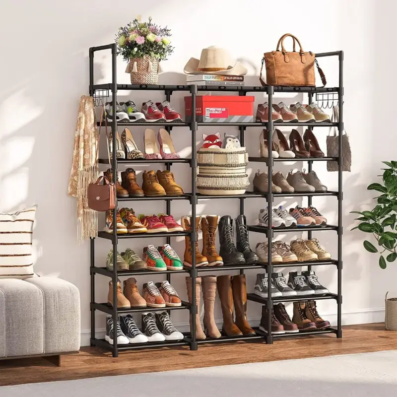 Metal shoe rack with integrated coat rack and hooks Achetez Aujourd'hui