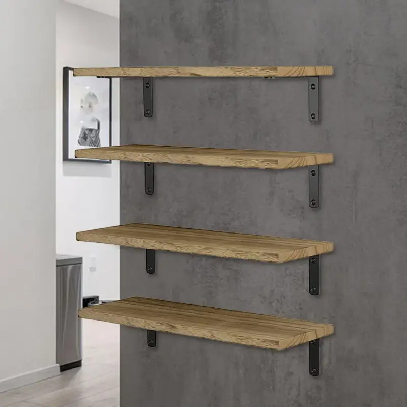 Set of 4 rustic wooden floating wall shelves for decorative storage Offre Exclusive