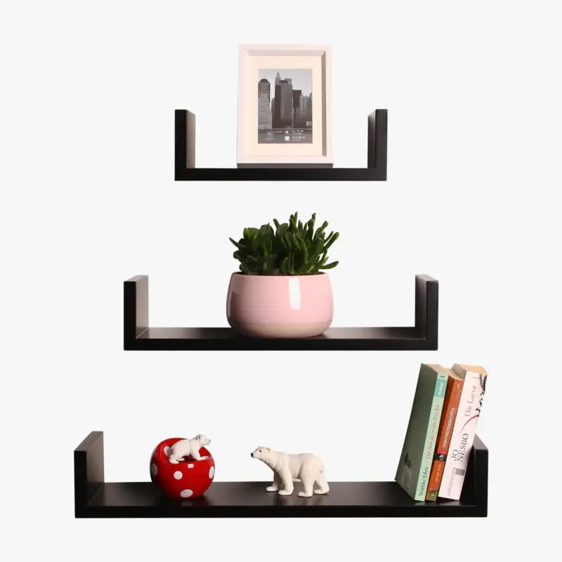 Set of 3 decorative u-shaped wooden floating shelves Authentique