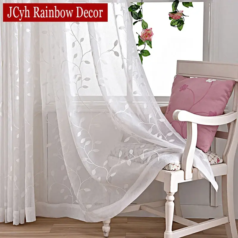 Authentique Embroidered leaf sheer tulle curtain for living room or bedroom
