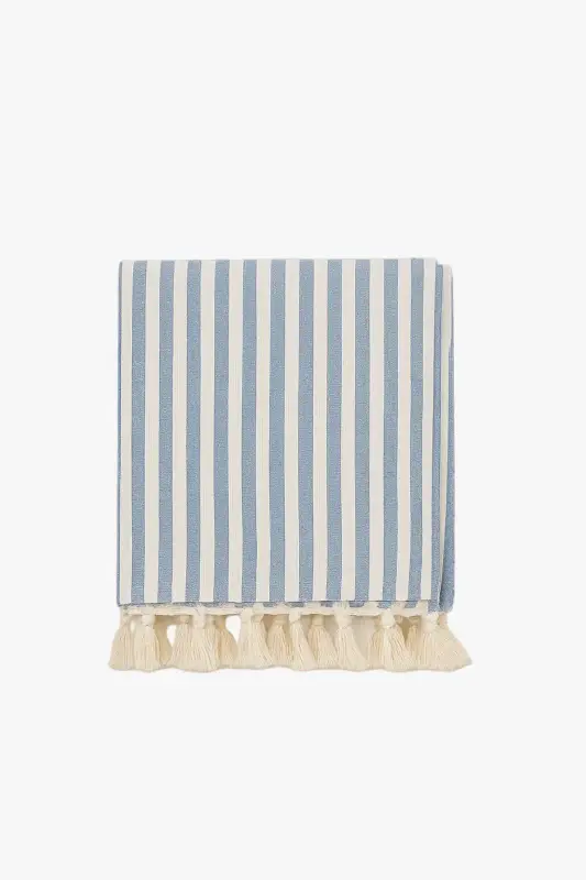 Cotton linen boho striped tablecloth with tassels Promotion Saisonnière