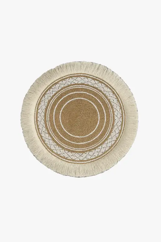 Rustic round woven bamboo placemat with tassels Super Prix