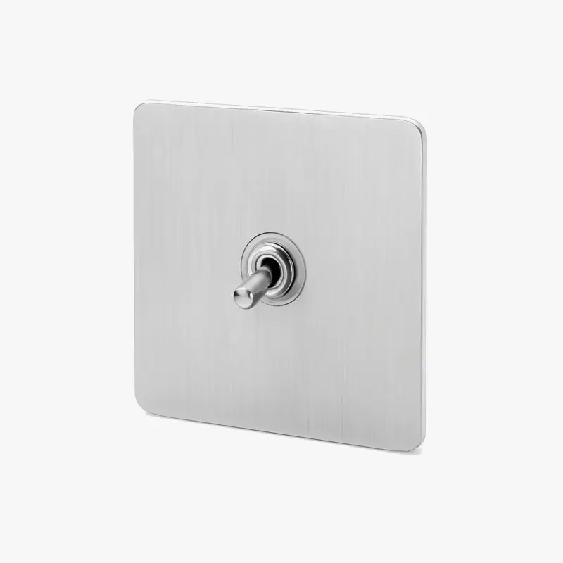 Single light switch, 1 way, brushed light grey steel with rounded e... Bon Plan