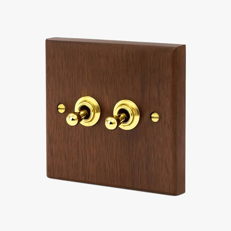 Double two-way wooden switch with gold details and screws Pas Cher