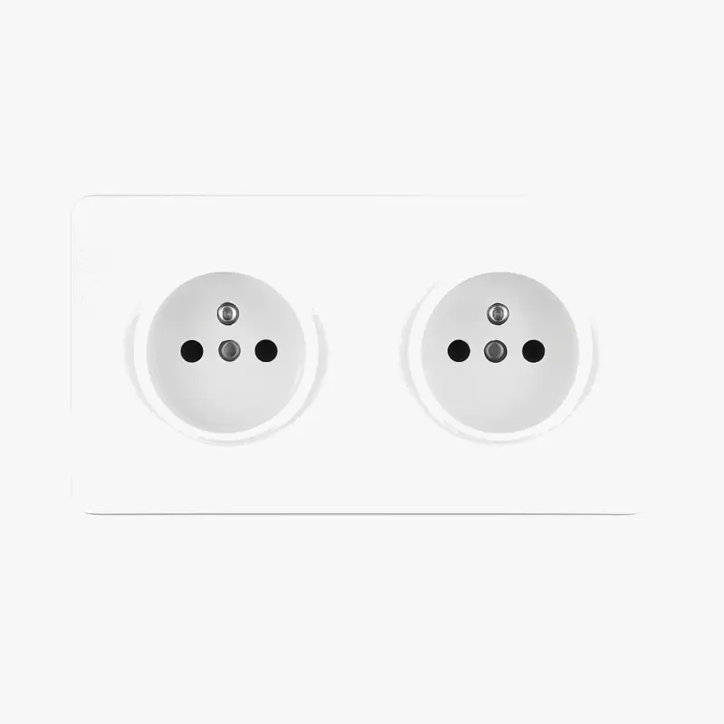 Remise Double electrical socket in matte white steel with rounded edges