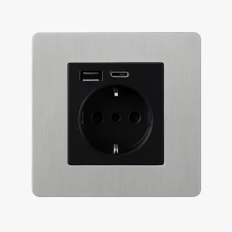 Light grey brushed steel electrical socket with dual usb and usb ty... Marque