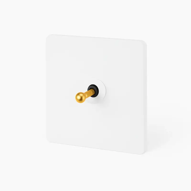 Single intermediate 1-gang switch in matte white and gold steel wit... Meilleure Vente