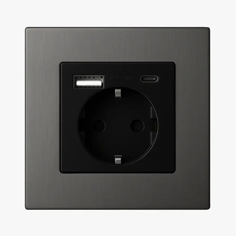European power socket with dual usb and usb type c in brushed dark ... Commande En Gros