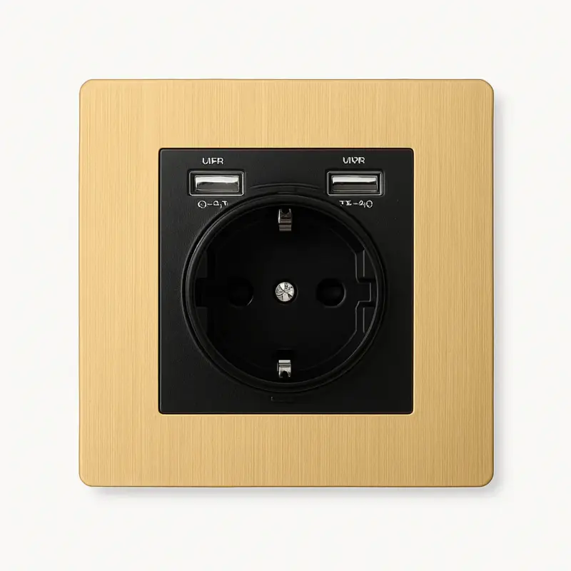 Acheter En Ligne Electrical socket and dual usb type c (europe) in brushed gold stee...