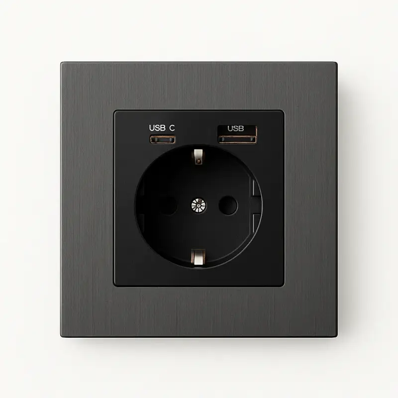 Brushed grey steel electrical socket with dual usb and usb type c Solde