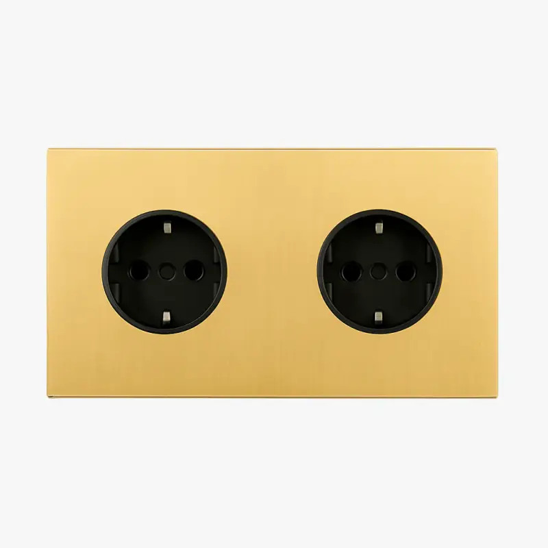 Top Vente Double electrical socket (europe) in brushed gold steel