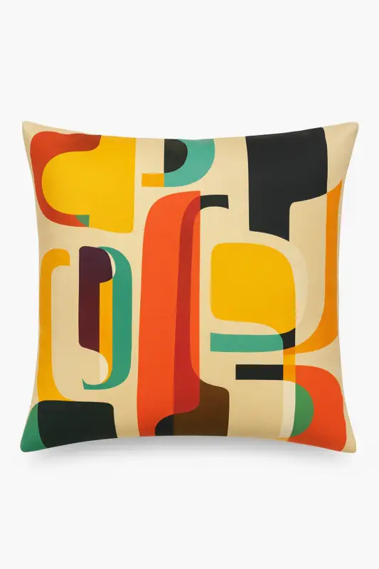Solde Geometric cushion cover with colourful wildflower pattern