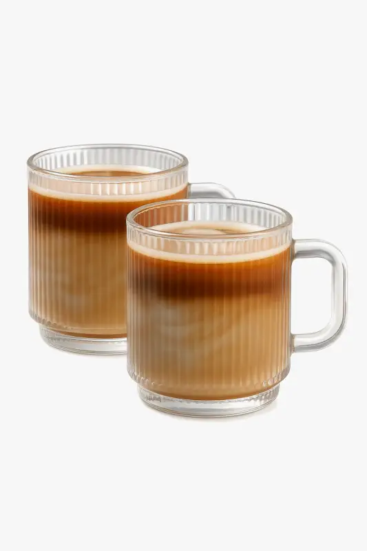 Top Vente Ribbed glass mug with handle 350 ml