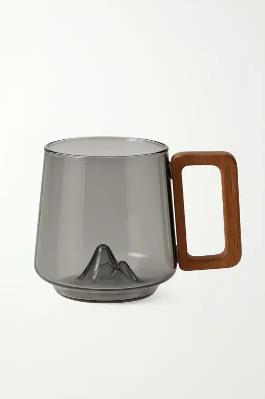 Borosilicate glass tea cup with wooden handle, heat resistant Jusqu'à Épuisement Des Stocks