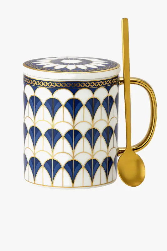 Luxury british style ceramic mug with lid and spoon Expédition Rapide