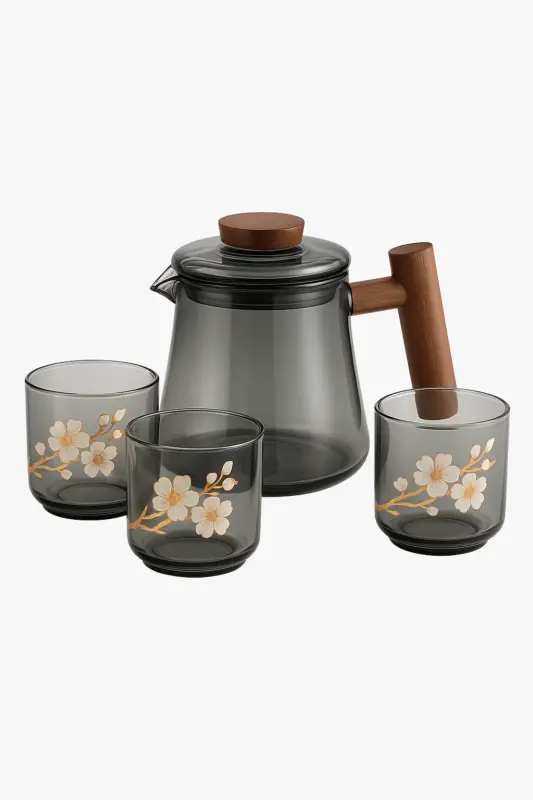 Portable glass teapot with cups modern style Marque
