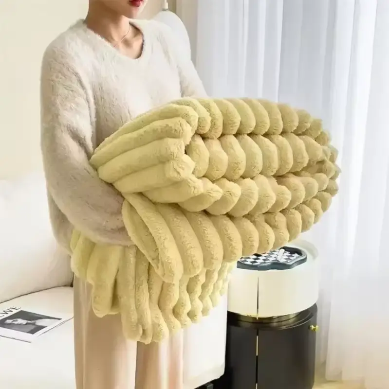 Thick soft fleece throw solid colour for bed Promotion