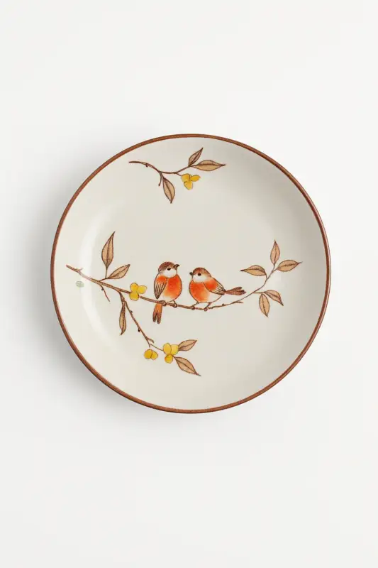 Achat Immédiat Japanese dessert plate ceramic hand-painted floral motifs