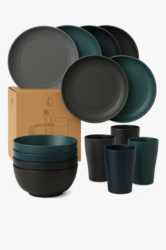 Achat Immédiat Unbreakable wheat straw tableware set for camping