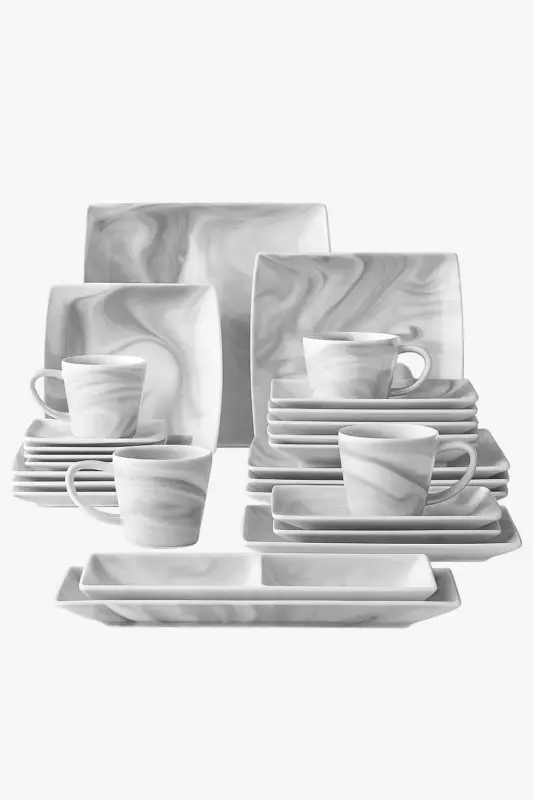Marble effect porcelain dinnerware set, 32 pieces Dernière Chance