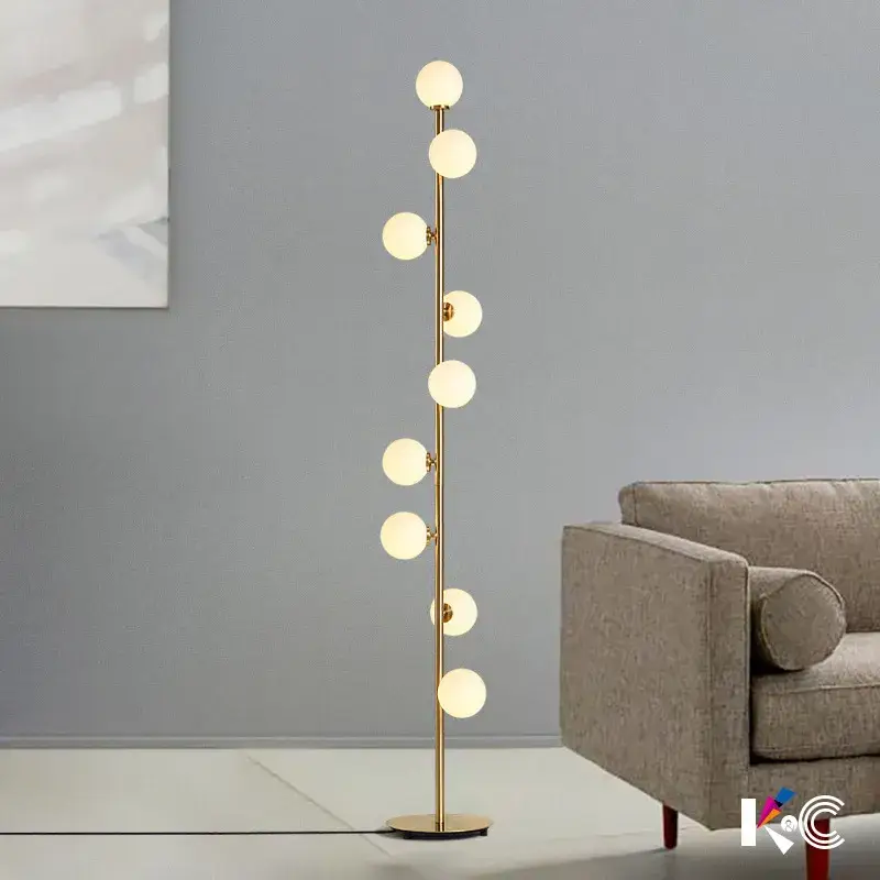 White glass globe floor lamp with 9 heads Meilleur Prix