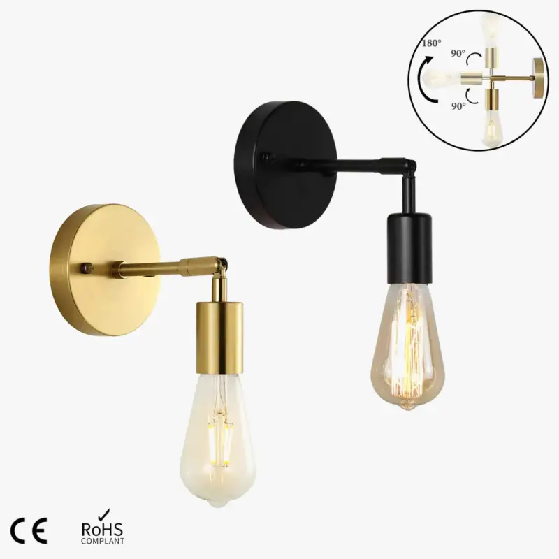 Vintage industrial led wall light 180° rotatable e27 for bedroom, b... Remise