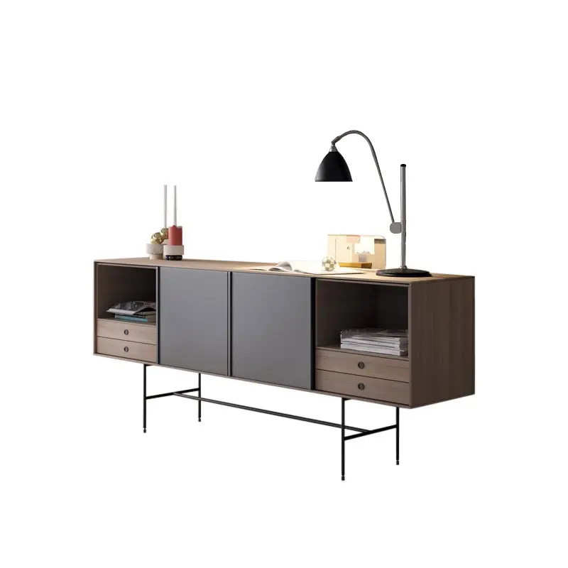 Offre Exclusive Meuble de rangement AURAL 196 x H 98 Noyer / Vert mousse / GraphiteTREKU