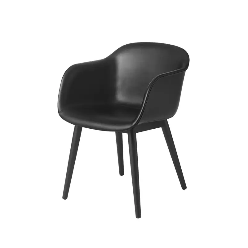 Promotion Saisonnière Chaise FIBER ARMCHAIR pieds bois coque cuir NoirMUUTO