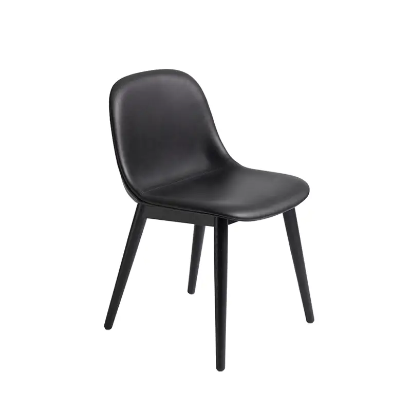 Bon Plan Dining Chair FIBER CHAIR wood legs leather shell BlackMUUTO