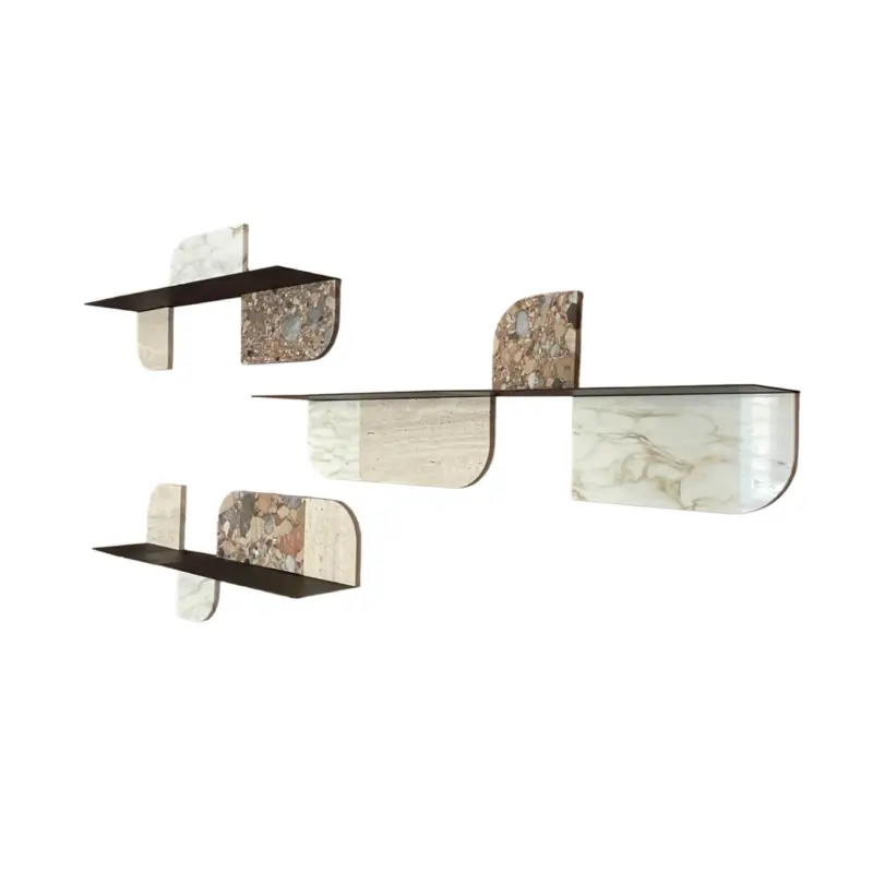 Commande En Gros Shelving ROUNDCUT Burnished metal, travertine, and Calacatta and Ceppo Del Volpi marbleGALLOTTI & RADICE
