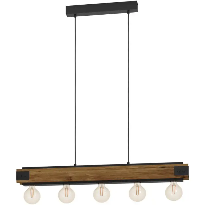 Dernier Modèle Lumimart | Suspension Layham Marron/Noir Acier/Bois 8.5 cm 110 cm