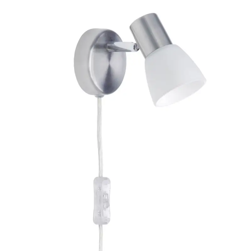 Achat Immédiat Applique murale avec interrupteur cable et branchement priseLUCA 1x40W E14 ACIER CHROME