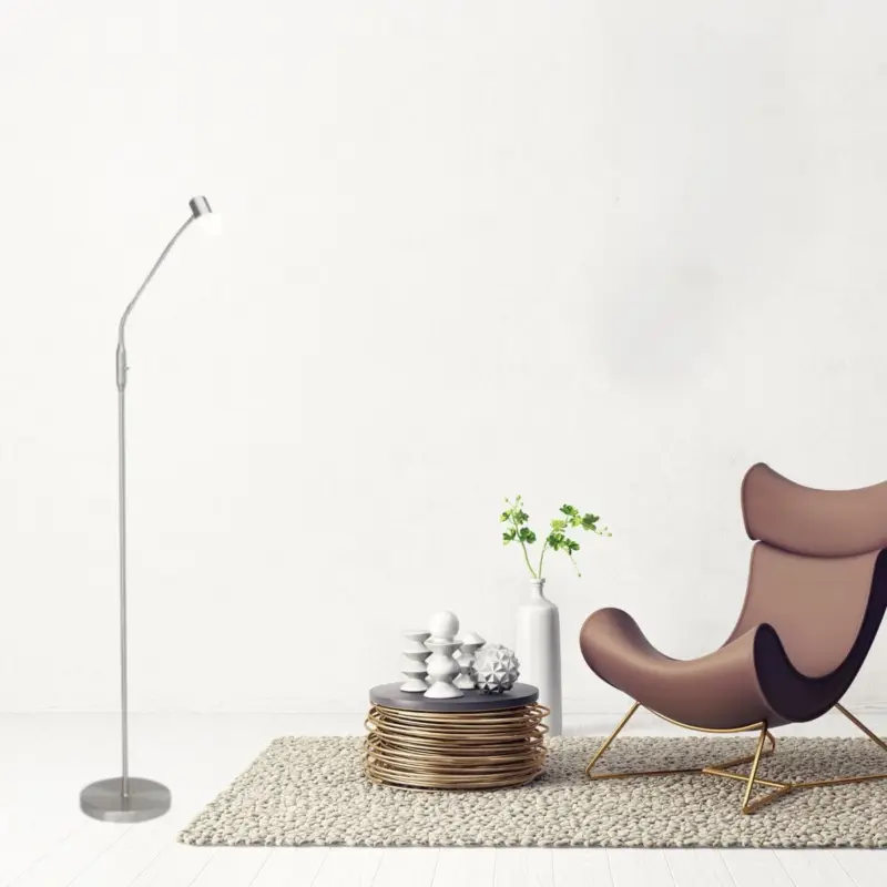 Bon Marché Lampadaire PHILO 1x3W E14 ACIER VERRE BLANC