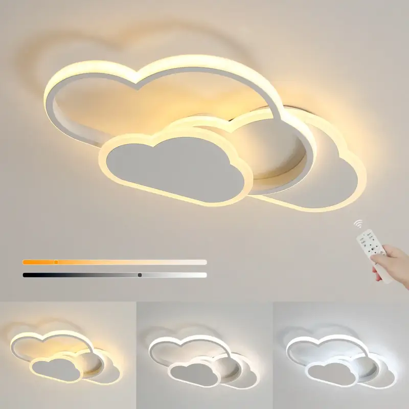 Cloud LED Ceiling Light, 32W Dimmable Flush Mount with Remote Control, 3000K-6500K, 2800lm, Cartoon Design Lighting for Kids' Room, Boys' and Girls' Bedrooms, Living Room, 42cm Prix Choc
