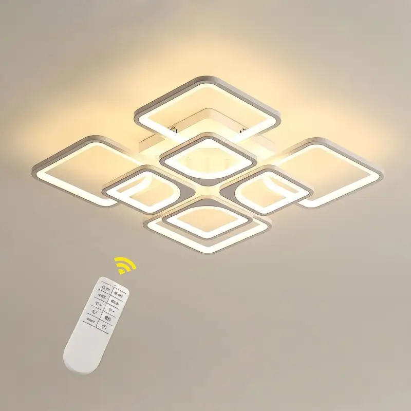 80W Plafonnier LED Dimmable avec Télécommande, luminaire plafonnier Carré à 8 Têtes à la Mode, 8000lm lustre salon en Métal Acrylique 3000K-6000K Offre Spéciale