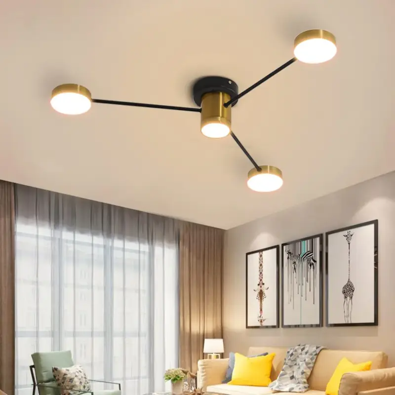 Authentique Plafonnier LED, lustre salon moderne, luminaire plafonnier avec 4 Lumières LED, Plafonnier Spoutnik pour Salon, Chambre, Cuisine, Bureau Lumière Chaude 3000K