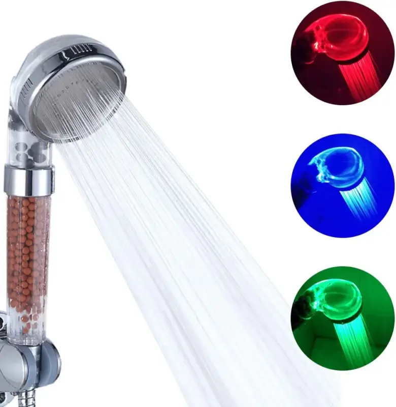 Pomme de douche led 3 couleurs tête de douche température douchette spa Chrome ABS pour accessoires de salle de bains Expédition Rapide