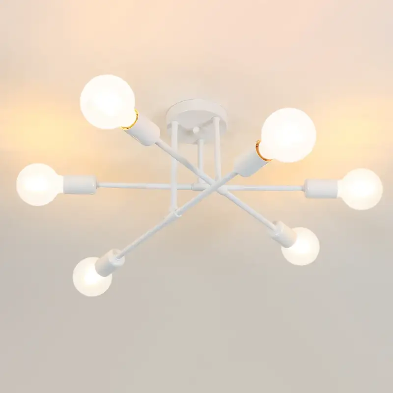 Plafonnier LED Moderne, Rétro Lustre Lampe Suspension Vintage 6 Lumières E27 Base, Lustre Luminaire en Métal Lampe pour Salon Chambre Cuisine Couloir Loft salle à manger Bar Café, Blanc (Sans ampoules) Commande En Gros