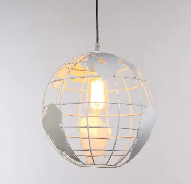 Commander Vite Suspension Boule, Lampes Suspendues Vintage Industri au Design Globe en Fer, Plafonnier pour Salon Salle à Manger Couloir Restaurant (Blanc) Sans ampoule