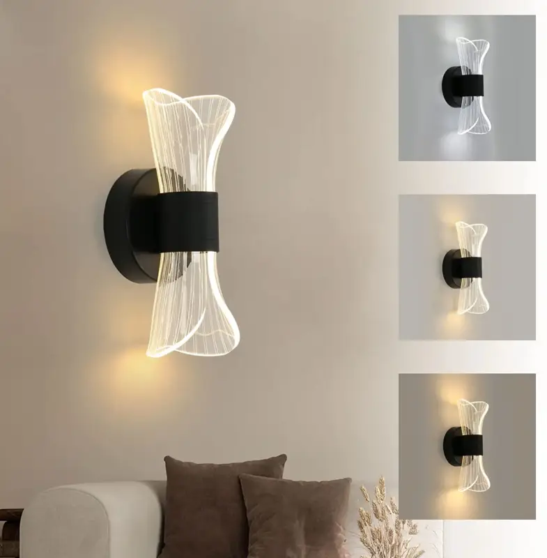 Acheter En Ligne Applique Murale Intérieur LED Dimmable, 12W Moderne Lampe LED Murale Design Créatif, Éclairage Acrylique Luminaire Mural pour Salon Couloir Chambre Escaliers, Noir