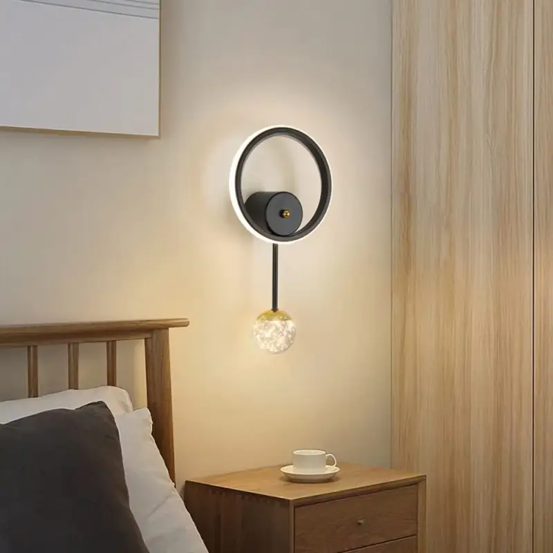 Applique Murale Interieur, LED Lampe Murale Moderne 17W Design Ronde, Applique Murale LED 3000K Lumière Chaude Noir pour Chambre, Salon, Couloir Expédition Rapide